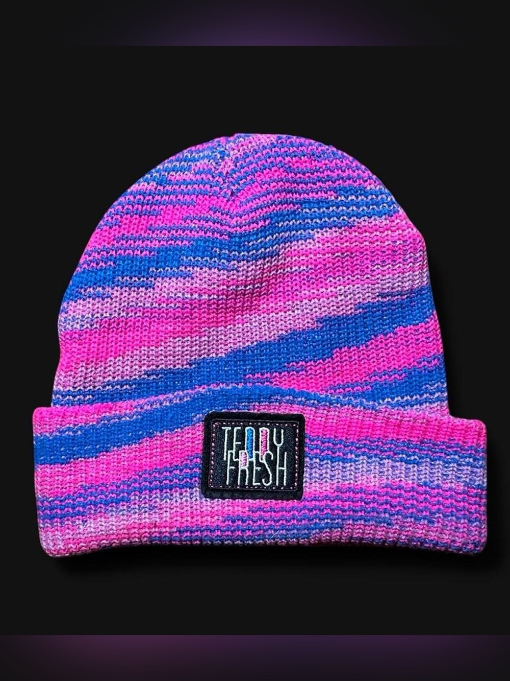 Rare Discontinued Teddy Fresh Space Dyed/Marbled Knit Beanie in Pink and Blue